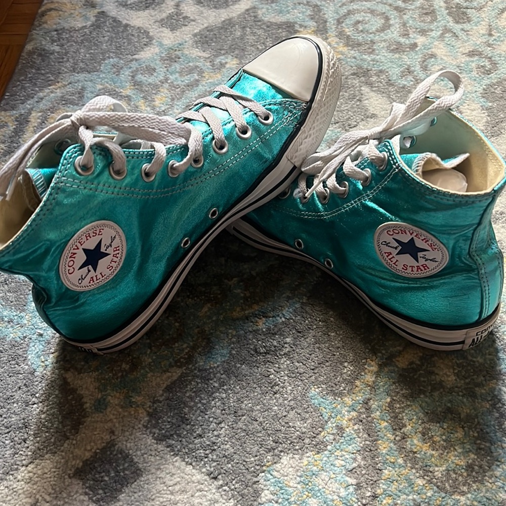 Chuck Taylor Converse All Star Hightop Turquoise Metallic  SZ 10